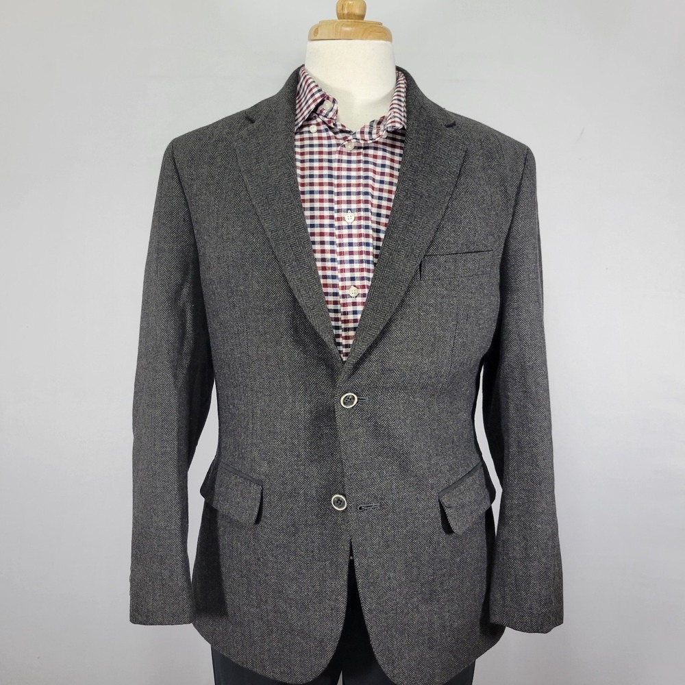 Tasso Elba Men's Tweed Sport Coat Blazer Herringbone Dark Brown Poly Wool Medium